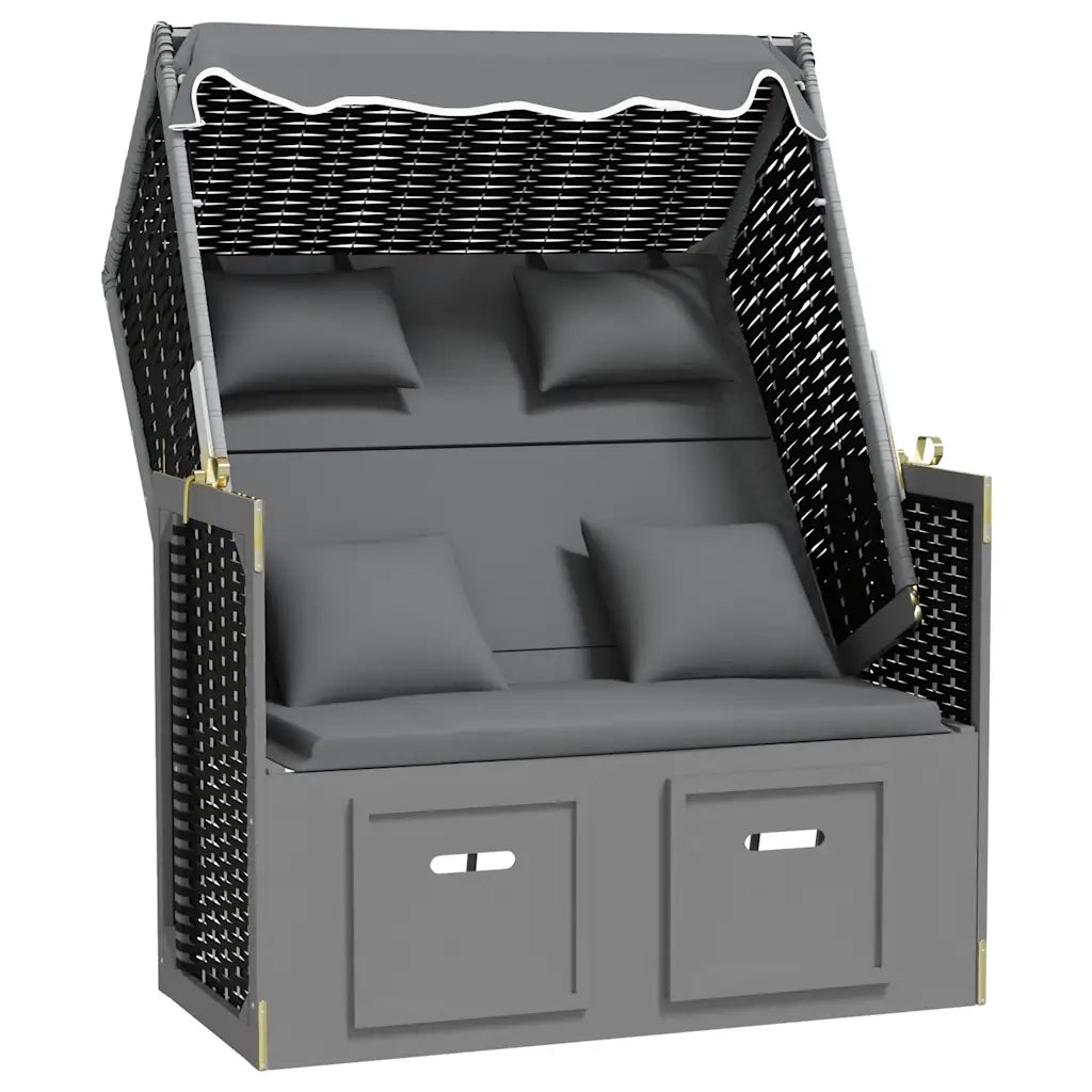 Strandkorb Cuscini Polyrattan e Legno Massello Antracite e Nero CFW9415065