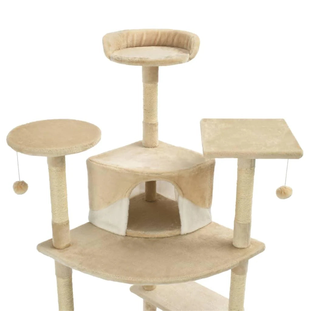 Tiragraffi albero per gatti cuccia per gatti giocattolo peluche sisal 203 cm beige e bianco 3702121