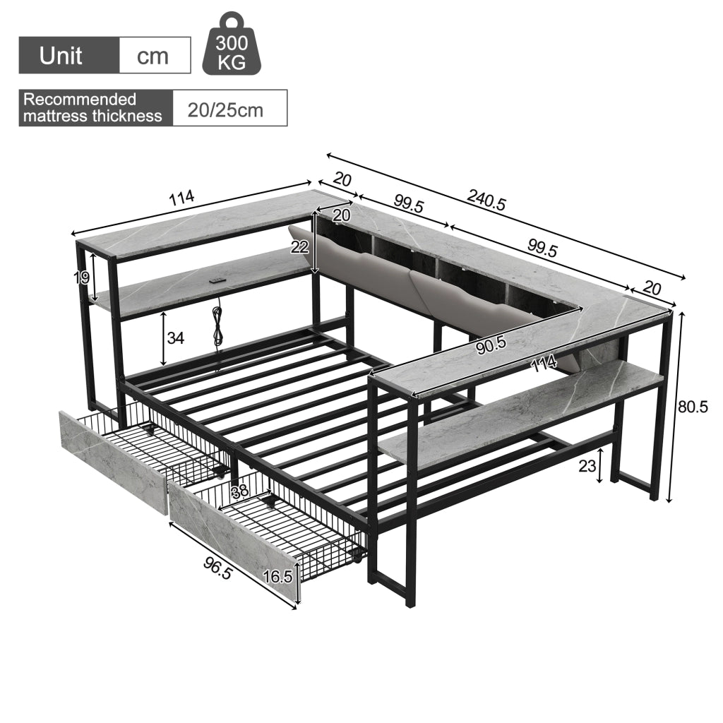 Letto poltrona con funzione divano e contenitore in MDF e metallo 90x200 cm