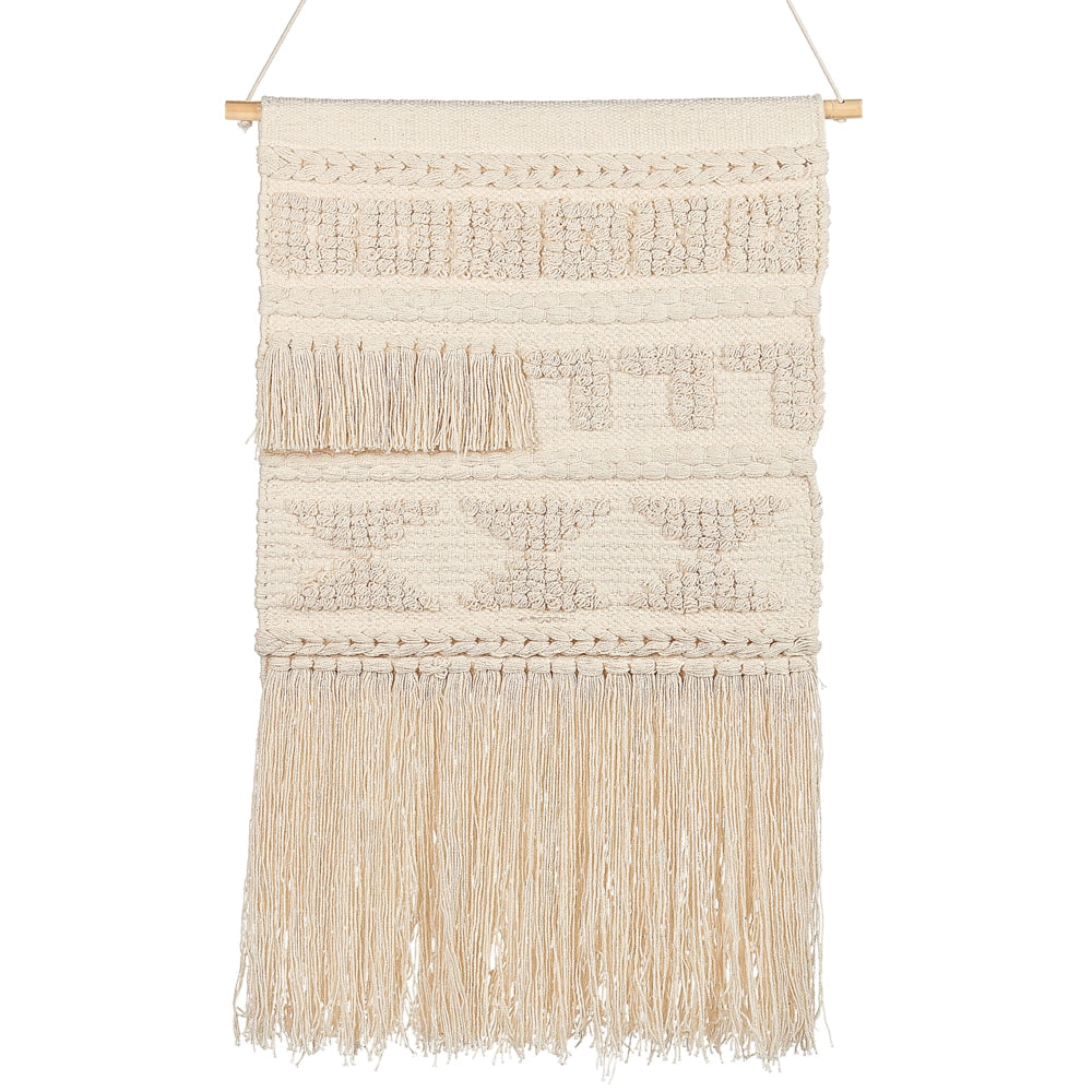 Decorazioni da parete in cotone beige nappa fatta a mano arte della parete motivo geometrico boho per soggiorno camera da letto camera dei bambini