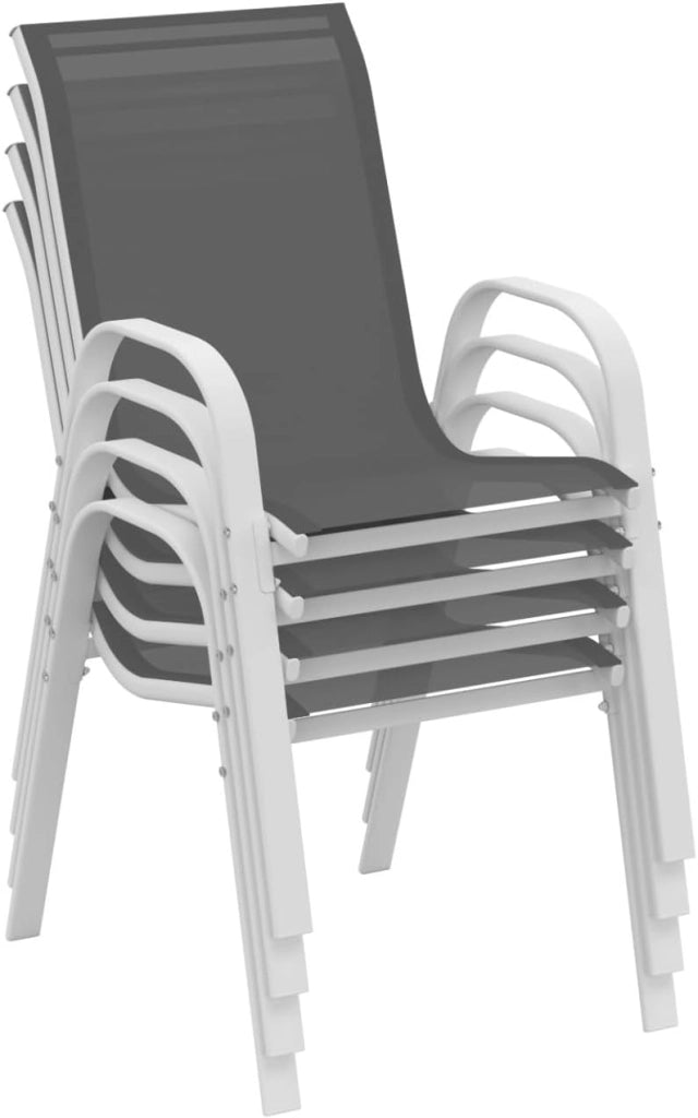 Set di 4 sedie da giardino impilabili LYMA in metallo e textilene, bianco e grigio