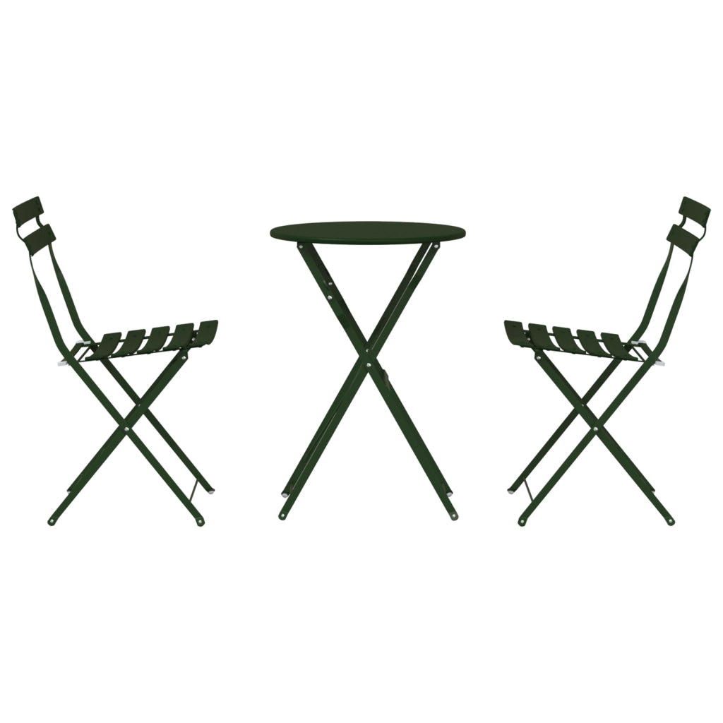 Set Bistro Pieghevole a 3 Pezzi Verde Scuro in Acciaio di