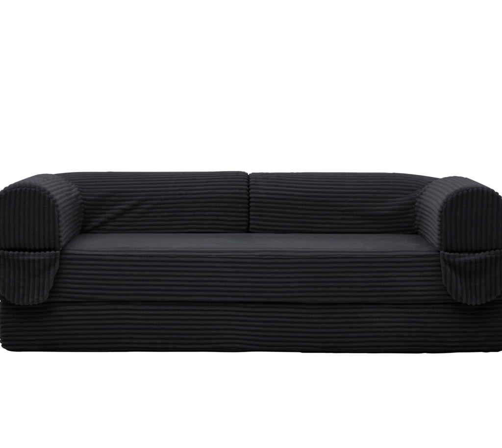 Divano letto 190x78x65 cm nero, convertibile in letto, tessuto a coste