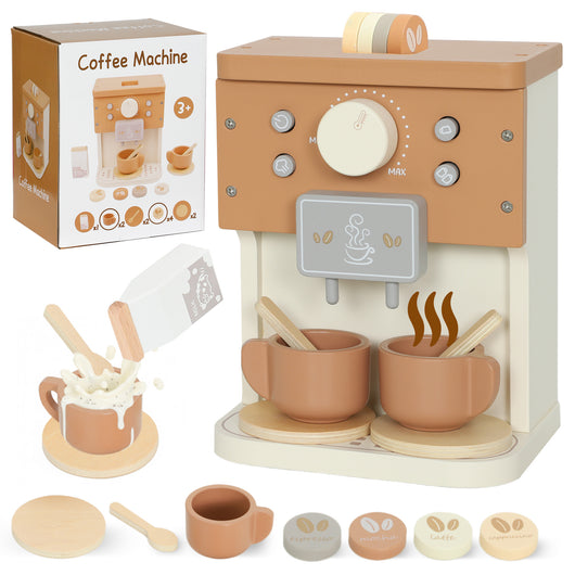 Macchina del Caffè Giocattolo per Bambini con Accessori in Legno Marrone