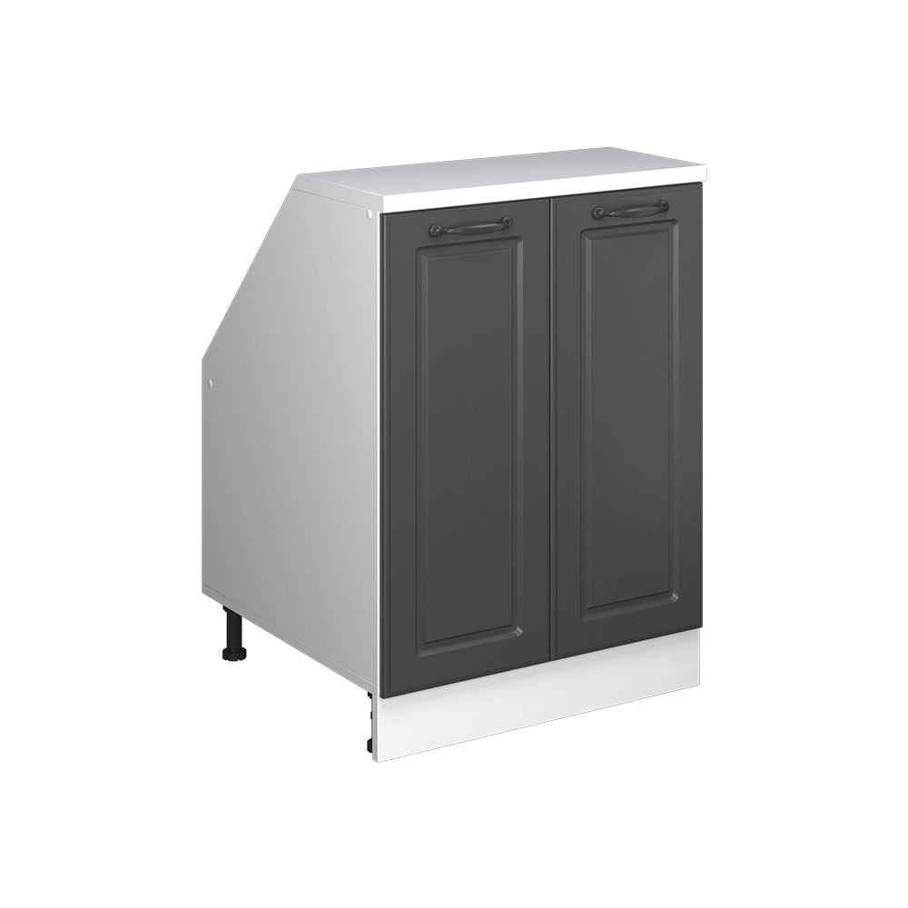 Mobile cucina sottotetto R-Line Antracite rustico/Bianco 60 cm con 2 porte, carcassa 60 cm profondità Vicco