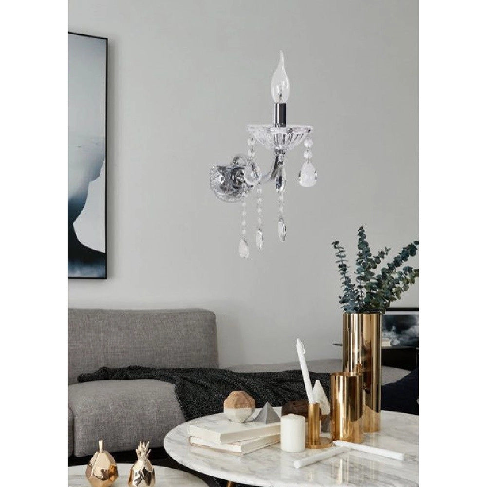 Trade Shop - Applique Da Muro Candelabro Gocce Pendenti Cristallo Acrilico Attacco E14 E34 -