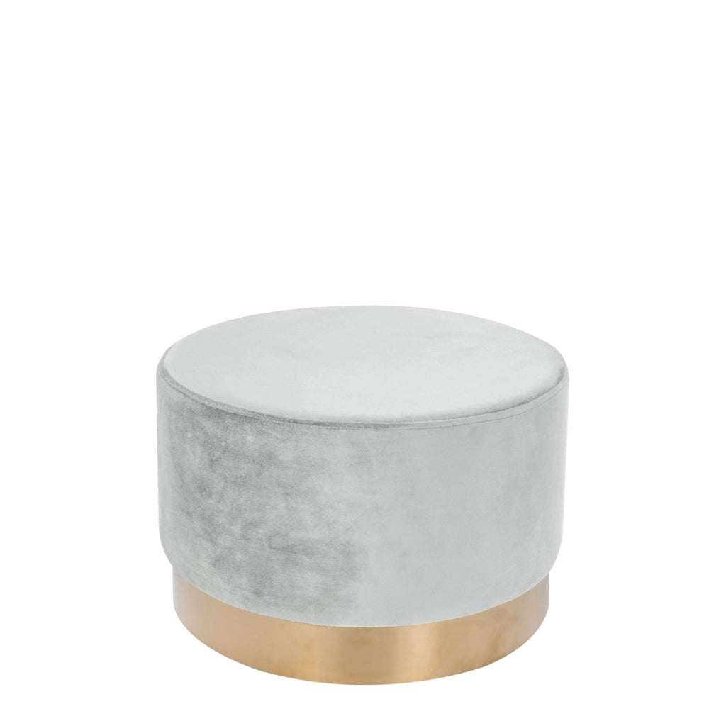 Pouf Rotondo Nano in Velluto Mint e Bianco con Base Oro