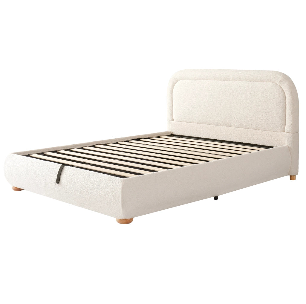 Letto matrimoniale imbottito con contenitore idraulico e rete 140x200 cm beige