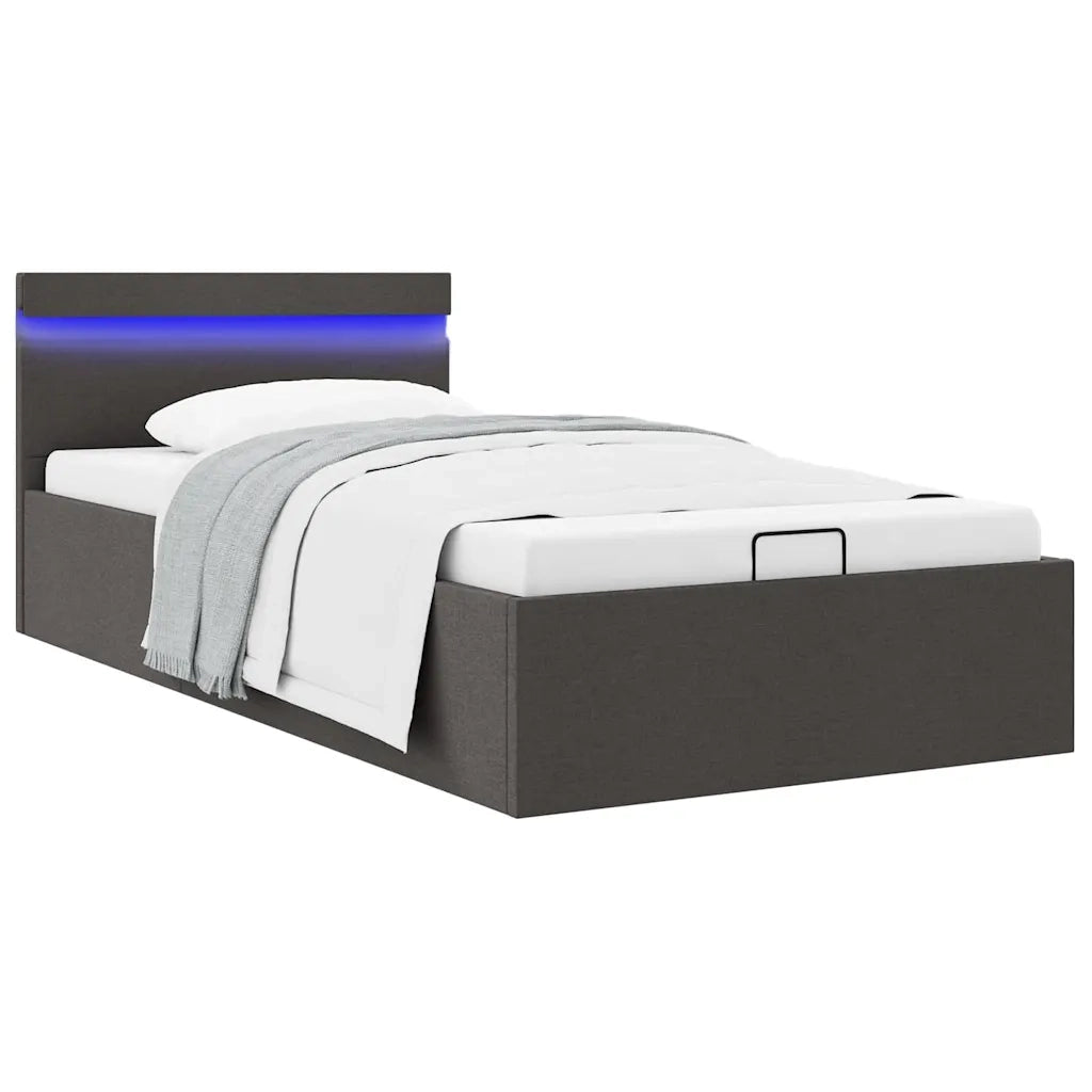 Giroletto con Contenitore e LED Grigio Scuro Tessuto 90x200 cm