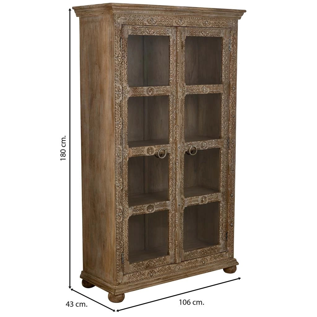 Vetrina in vetro e legno marrone fatta a mano 106x43x180
