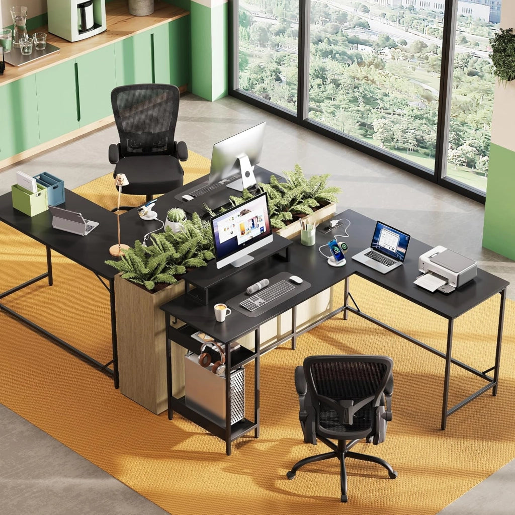 Scrivania da gaming angolare regolabile 2-in-1 ¨C zephmum ¨C 152x118x50 cm, nero, con LED RGB