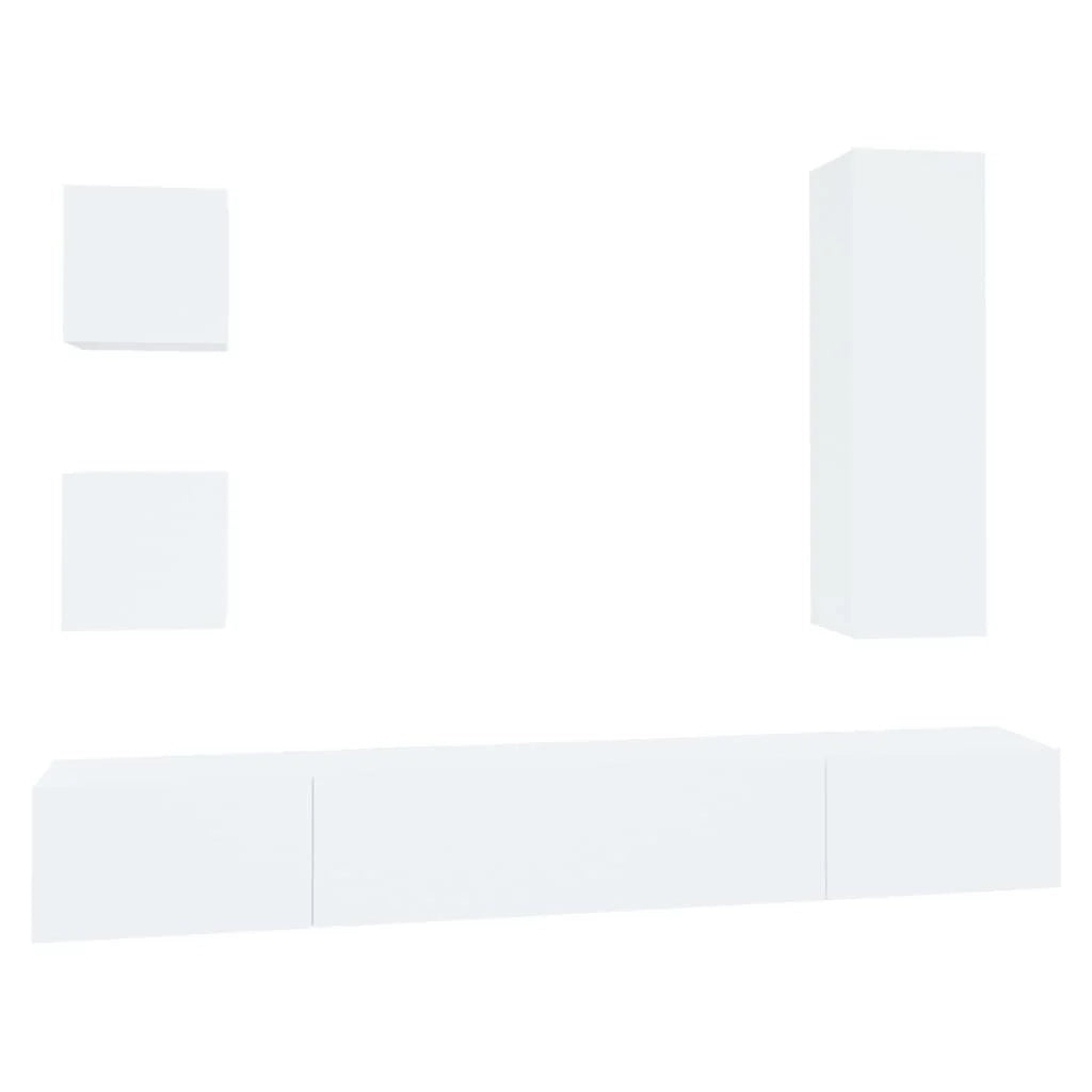 Set di mobili da 5 pezzi tra cui armadio credenza mobile TV televisore per soggiorno camera da letto salotto legno ingegnerizzato bianco 02_0024861