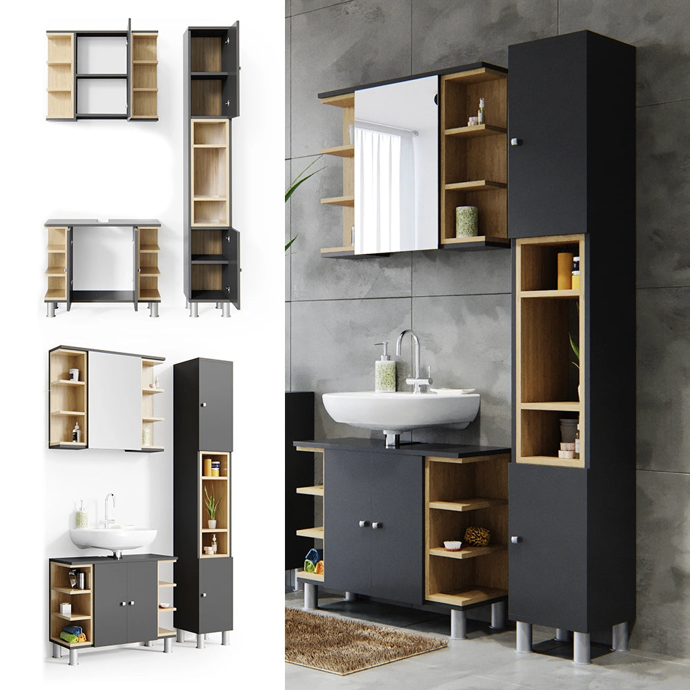 Vicco Set mobili bagno Antracite 3 parti, con colonna