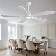 Ventilatore da soffitto da 60 pollici con luce LED e telecomando; 5 pale in legno; bianco