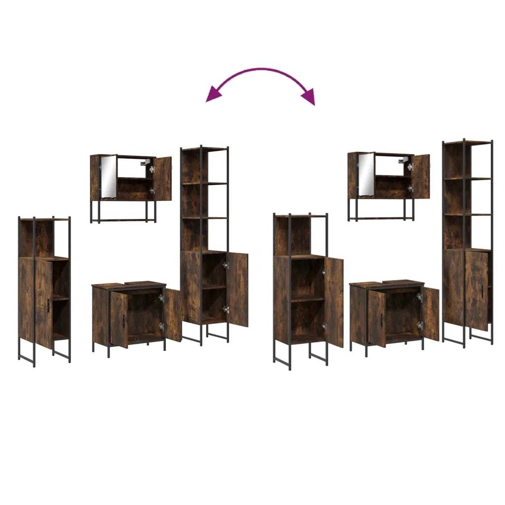 Set Mobili da Bagno | Armadio da bagno 4 pz Rovere Fumo in Legno Multistrato