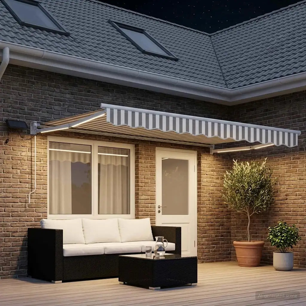 Tenda retrattile manuale con LED Grigio chiaro e bianco 3426357