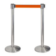 2 Colonnine Tendinastro 3 metri in Acciaio Inox Spazzolato Ø36x101 cm Nastro Arancione