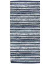 Tappeto passatoia moderno LAOS BLU disegno a righe multicolore, tappetino bagno ingresso multiuso lavabile antiscivolo cm.55x80