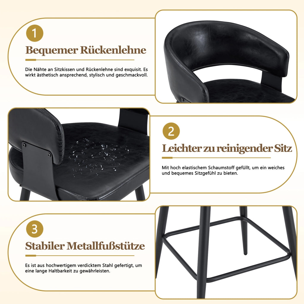 Sedia da pranzo in PU con braccioli e schienale ergonomico struttura in metallo nero per casa caffè e ristorante nero