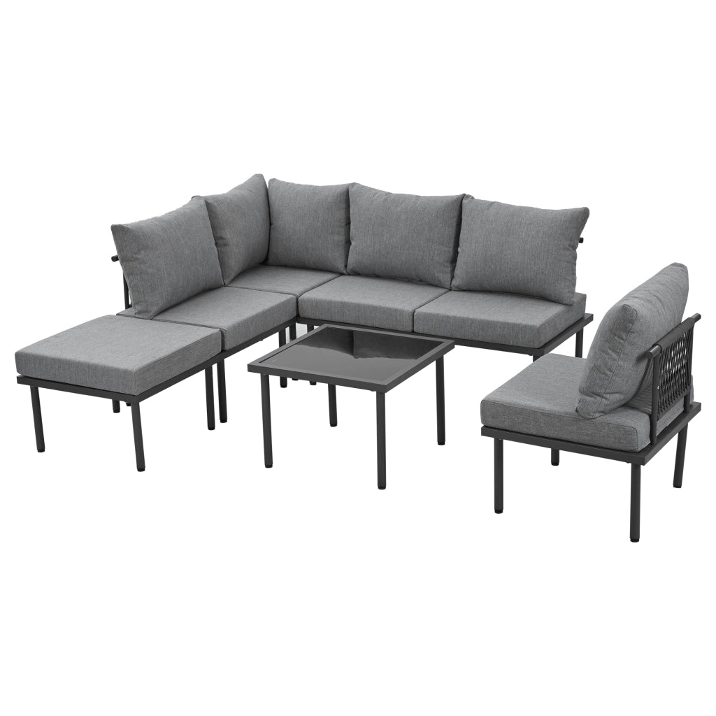 Set Lounge da Giardino 6 Posti in Corda e Vetro con Cuscini ¨C MINIMAL ¨C Grigio