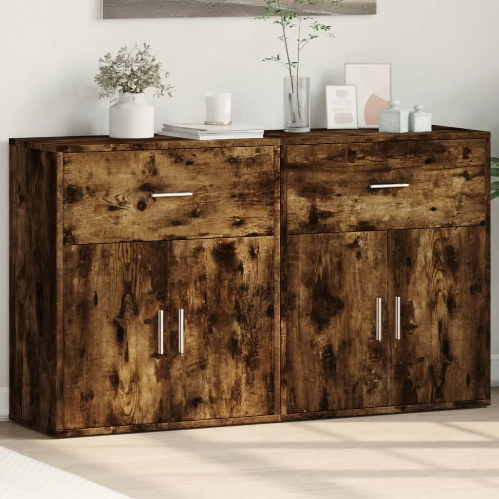 Credenze 2 pz | Madia | Buffet da pranzo | Armadio da pranzo Rovere Fumo 60x31x70 cm in Legno Multistrato