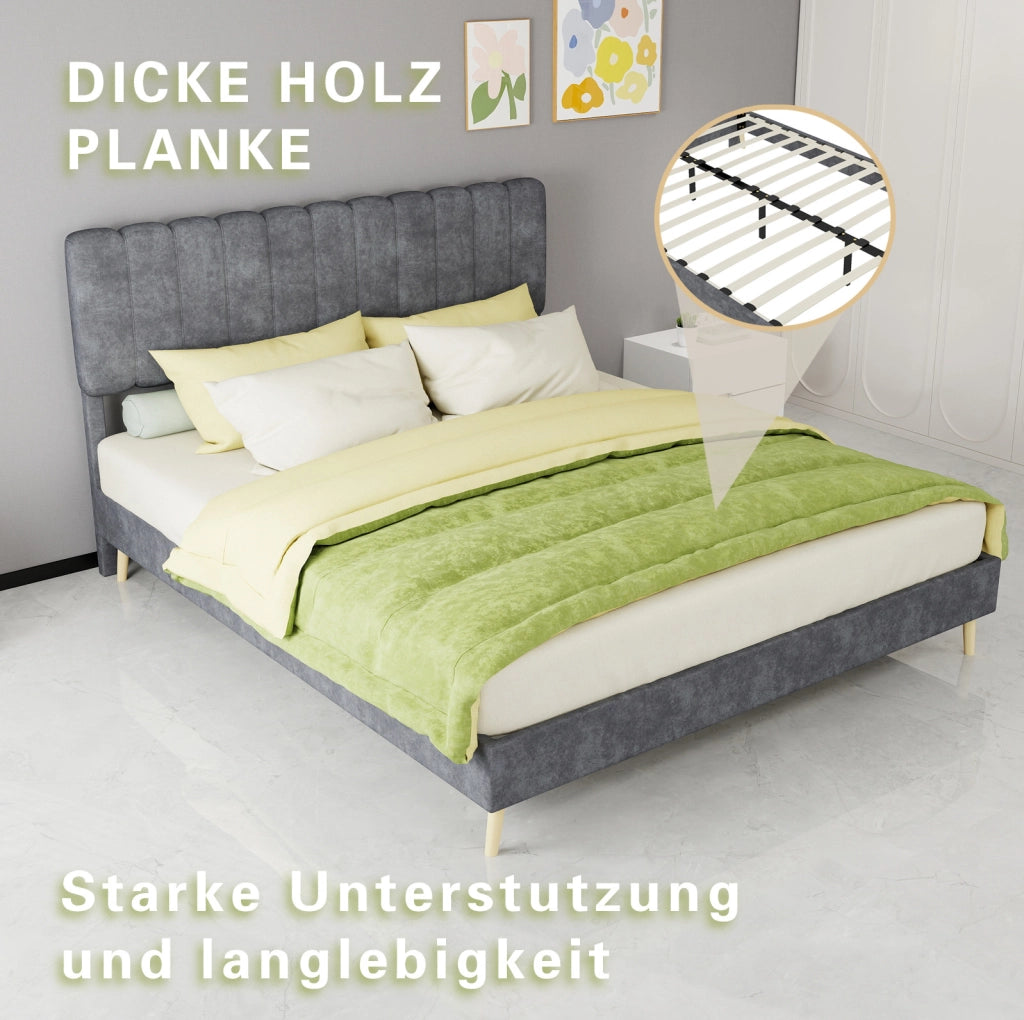 Letto imbottito 160x200 cm in velluto olandese grigio con struttura in metallo