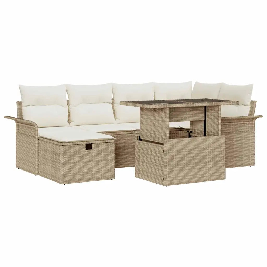 Set Divano da Giardino con cuscino 7 pcs Beige polyrattan
