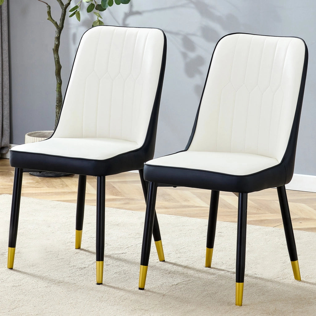 Set di 2 sedie da pranzo in PU bianco e nero con gambe in metallo