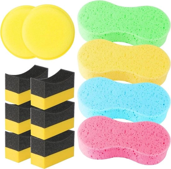 Kit di pulizia auto - 12 Pacchi di spugne per lavaggio auto grandi - Applicatore di dressing auto - Pannelli di applicazione di cera auto - Spugne per lavaggio finestra pulite
