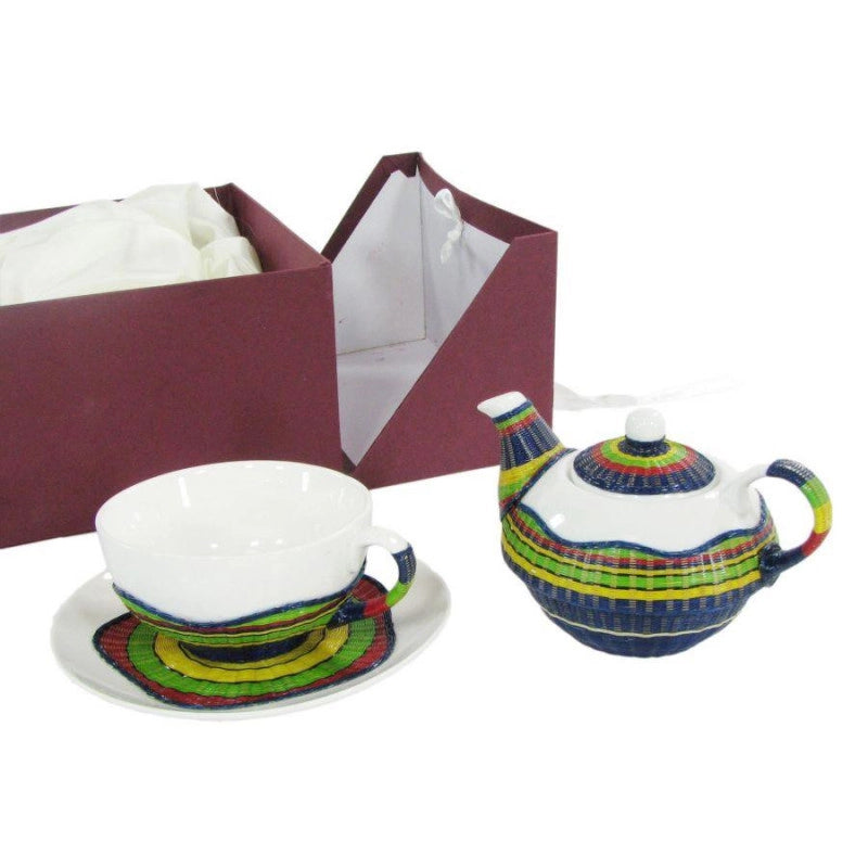 Teiera con tazza decoro bambù multicoltazza e teiera