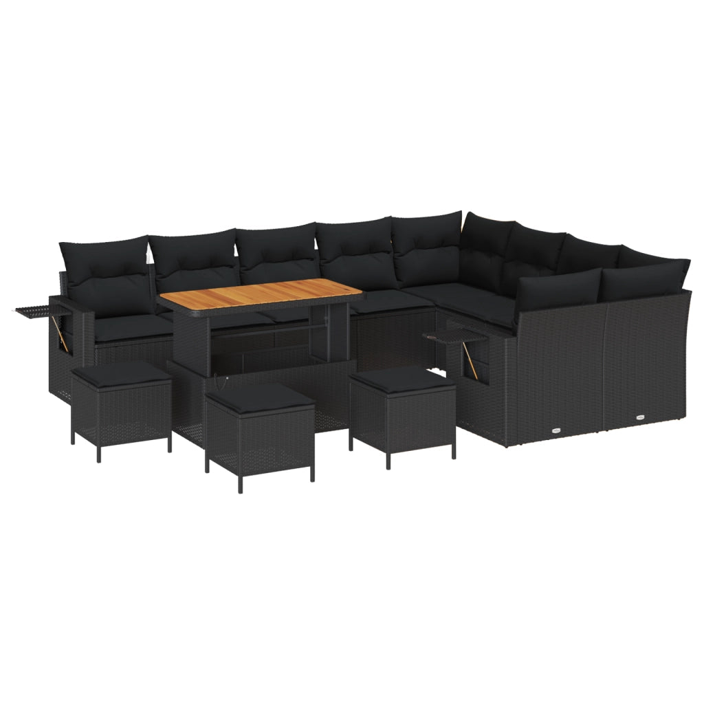 Set divano da giardino  13 pezzi con cuscini nero in polyrattan