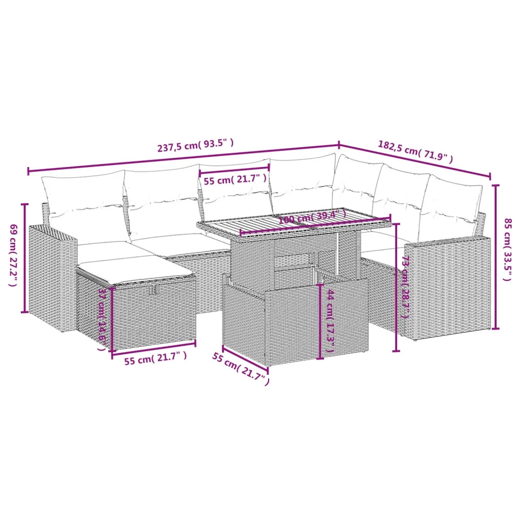 Set Divano da Giardino 8 pz con Cuscini Grigio in Polyrattan 3271431