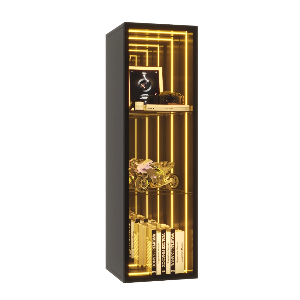 Vetrina in vetro temperato 30 x 30 x 90 cm, colore nero, con profili in alluminio, 3 ripiani e illuminazione LED