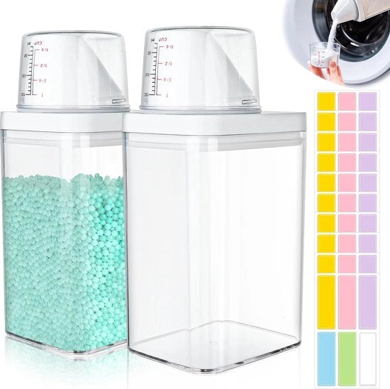 Dispensatore a due celle con misurino, contenitore ermetico per polvere da lavare 1100 ml, dispensatore multifunzionale per polvere da lavare, contenitore per polvere da lavare, cassa per polvere da lavare per detergenti per polvere da lavare