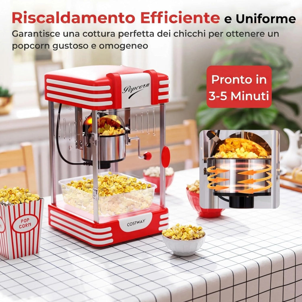 Macchina per Pop Corn per Casa, Macchina Popcorn in 3-5 Minuti con Contenitore in Acciaio Inox e Cucchiai per Chicchi e Olio, Condimento Personalizzato, Stile Cinema