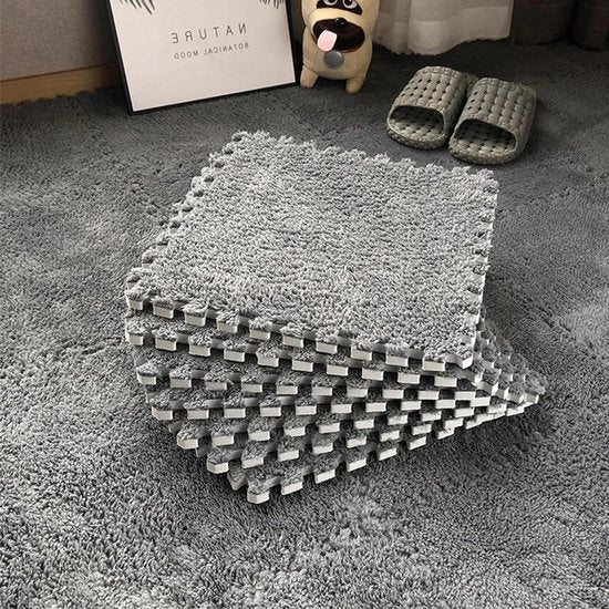 Tegoli per tappeti 10 pezzi - incastrabili - gomma schiuma - 30 x 30 cm - pelo - puzzle gomma schiuma - tappeti - con bordo - antiscivolo - tappeto - per pavimento
