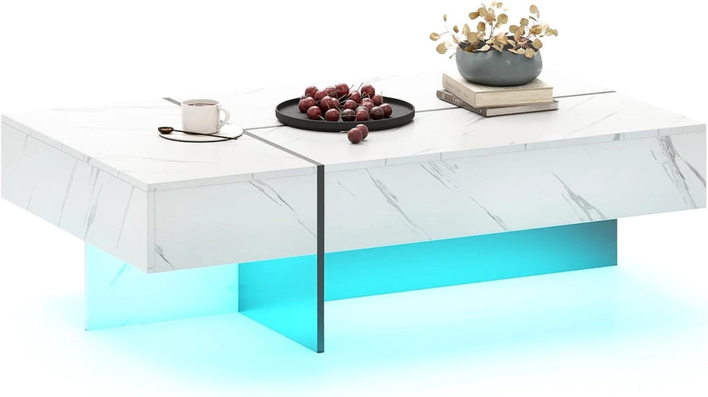 Tavolino da Salotto Moderno, Tavolino da Caffè con Luci LED Regolabili, 3 Cassetti e Telecomando, Tavolo Basso Rettangolare per Soggiorno, Studio e Ufficio, 120 x 70 x 35 cm (Nero)