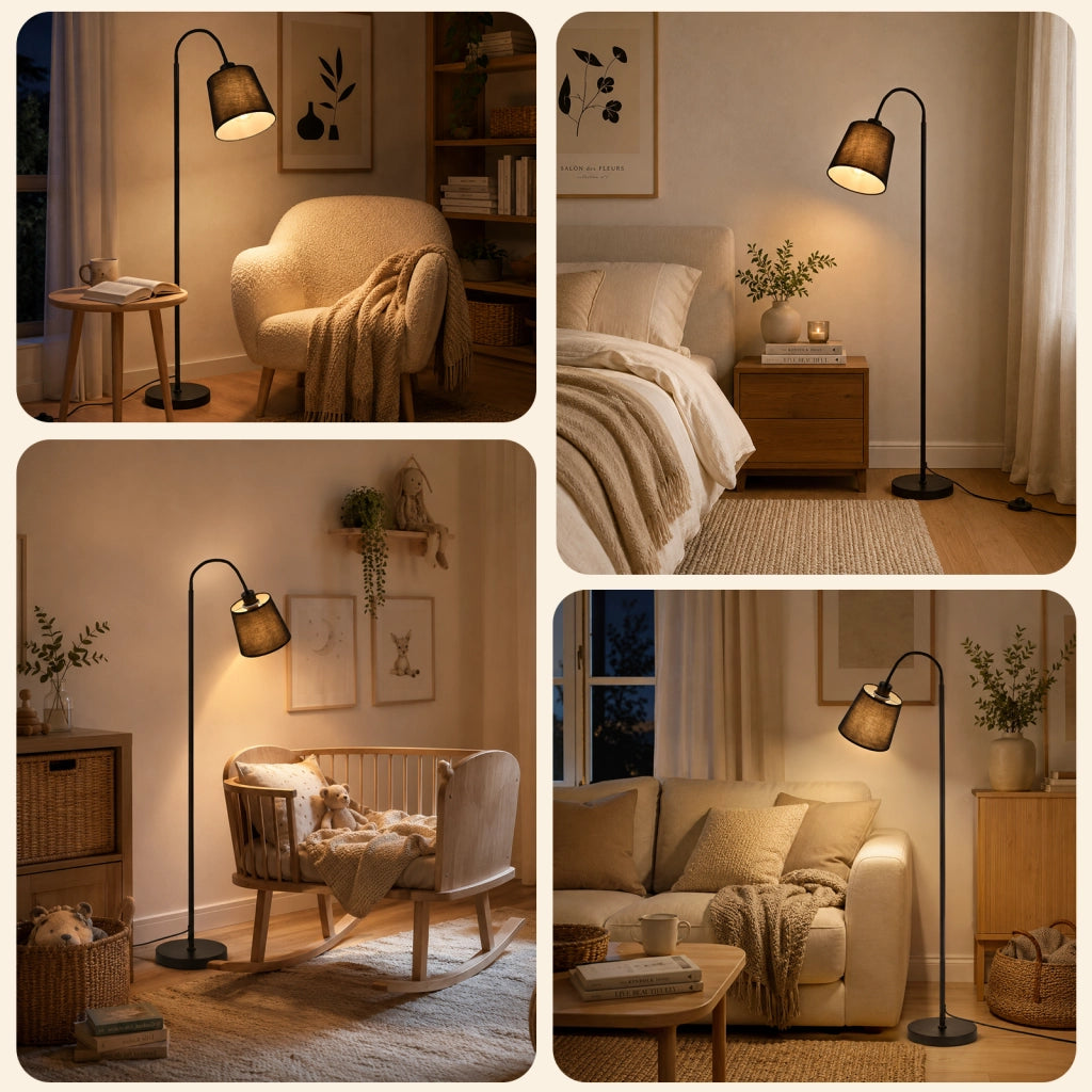 ZMH Lampada da Terra 160cm Paralume Nero Orientabile 360¡ã Interruttore a Pedale E27 Moderna per Camera Letto