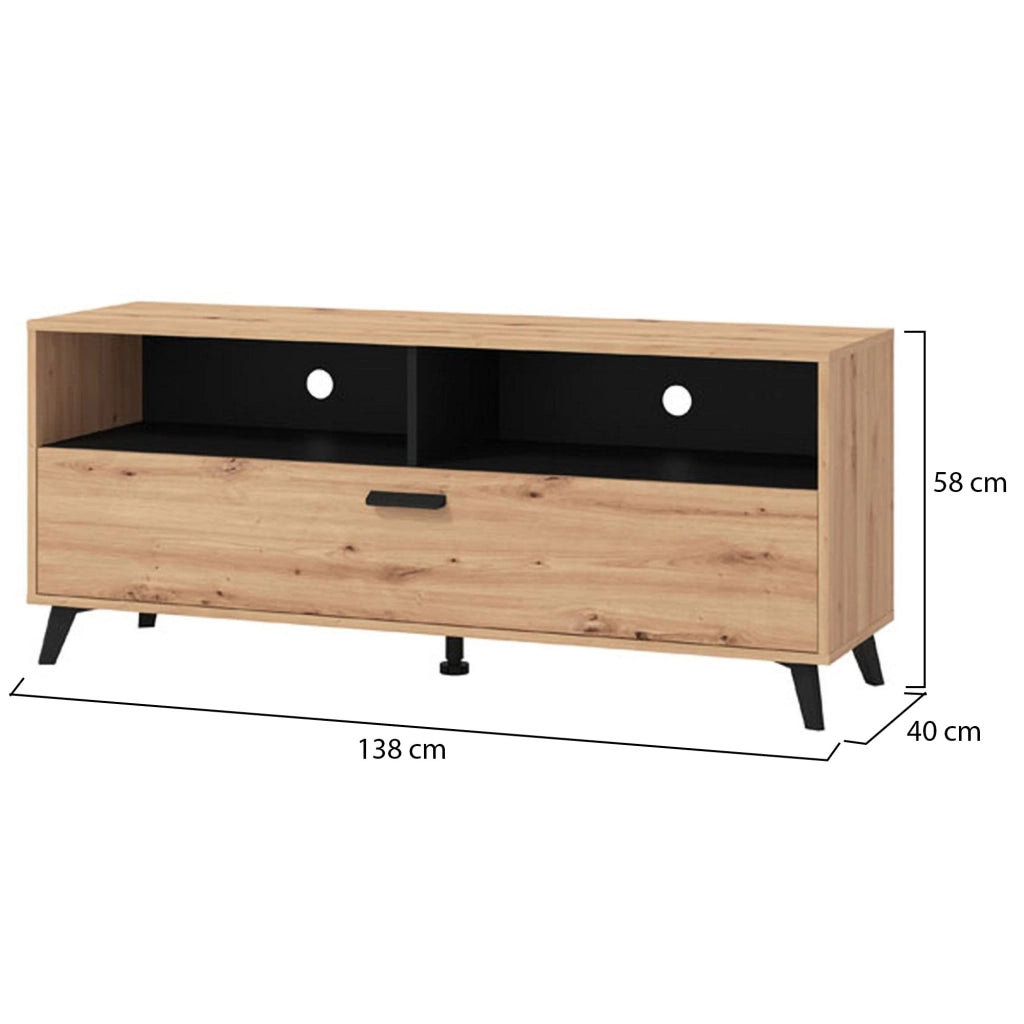 Platania, Mobile Porta tv 3 Ripiani, 137.5x40x57.5h cm Marrone Rovere Nodi