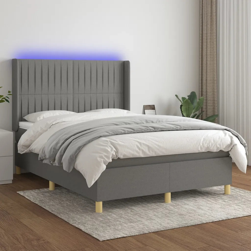 Letto a Molle Materasso e LED Grigio Scuro 140x190cm in Tessuto 3139030