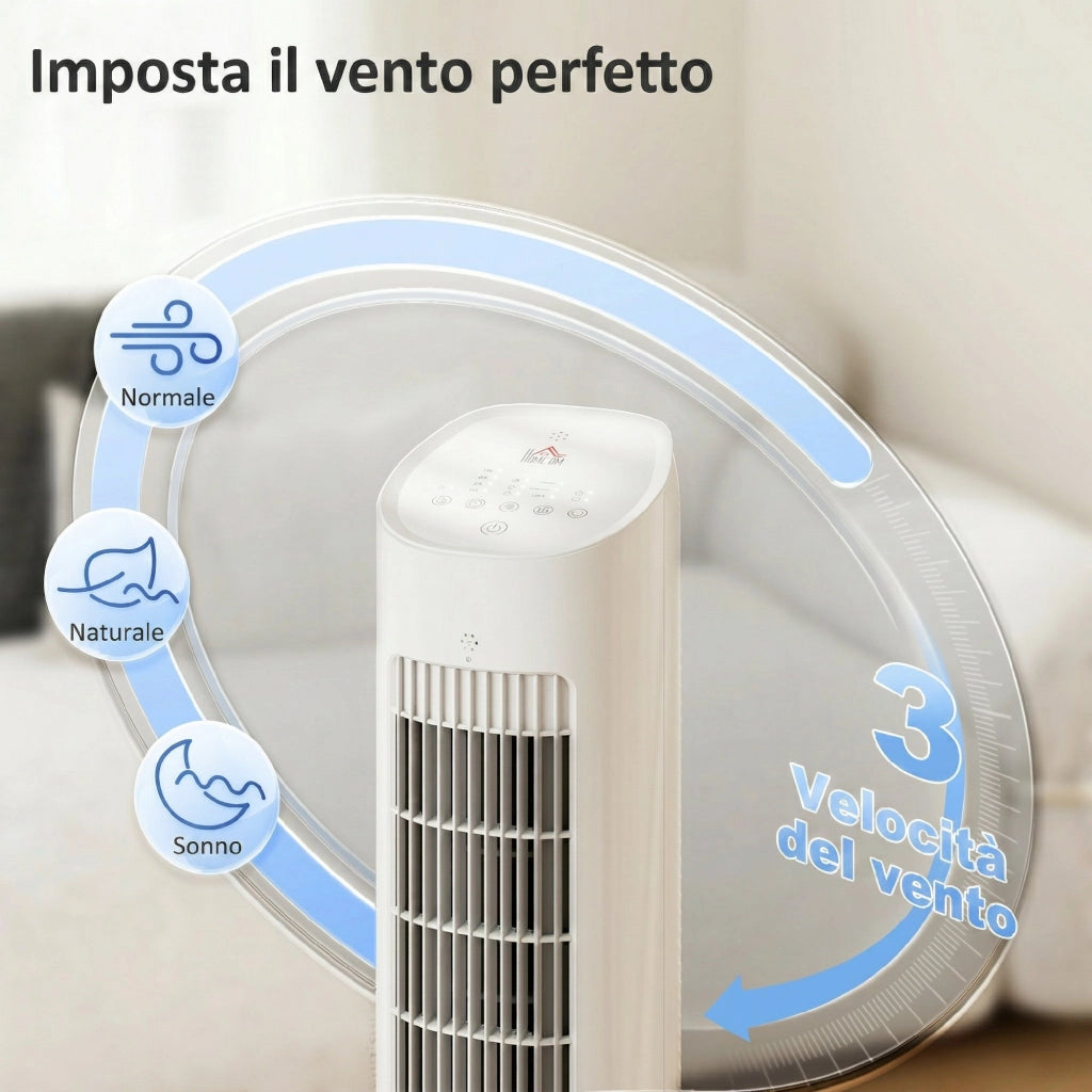 Raffrescatore d'Aria 3-in-1, Torre, Serbatoio 3 Litri, Portatile, Bianco.