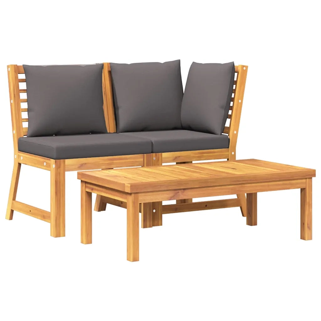 Salotto da Giardino-Set Divani Giardino 3pz Cuscini Grigio Scuro Acacia Massello