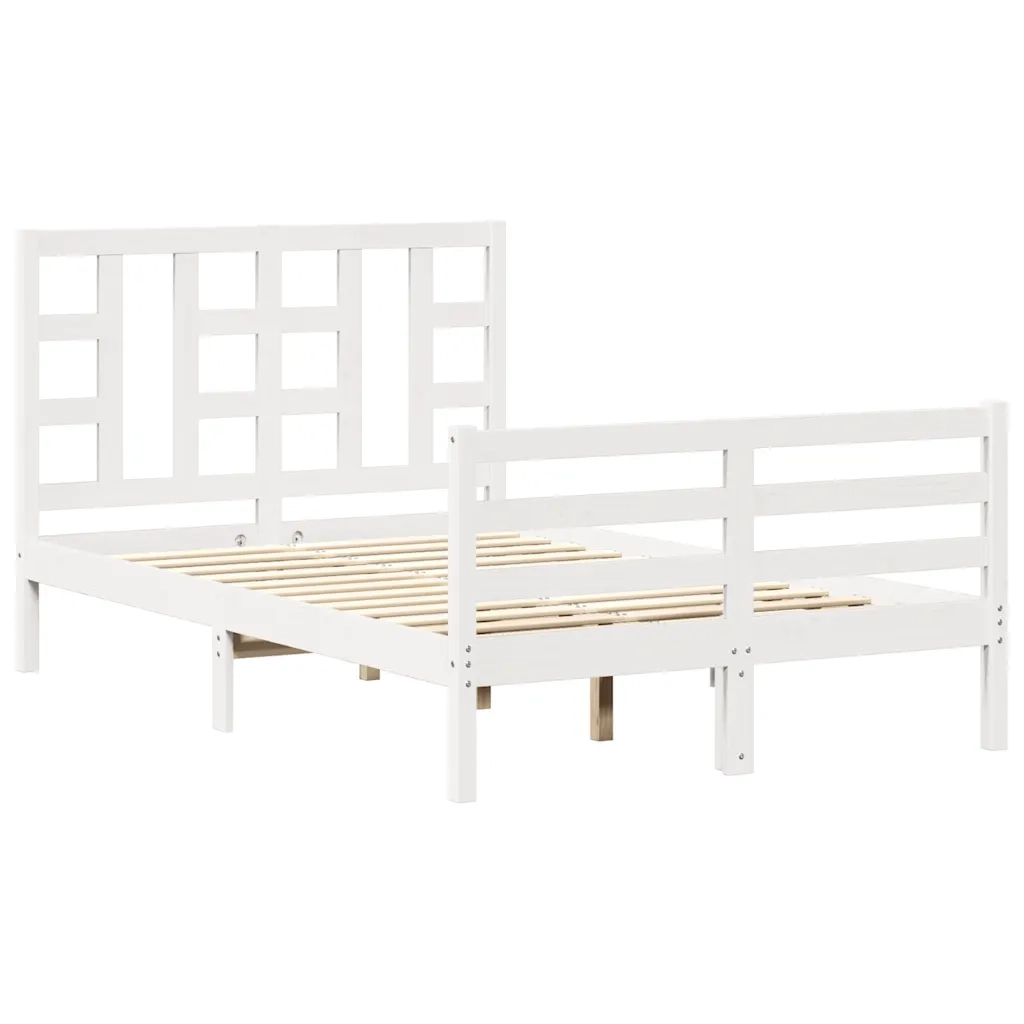 Giroletto con Testiera-Struttura Letto con testiera Bianco 120x200 cm in Legno Massello 656461