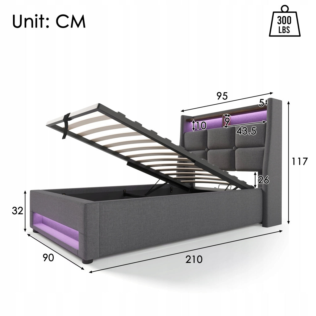 Letto singolo 90x200 - Xylo - USB LED con materasso incluso