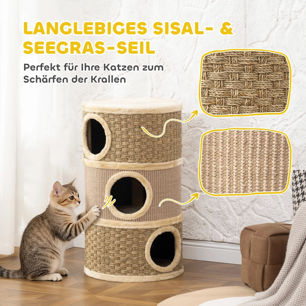 Tonnetto per Gatti a 3 Piani ¨C zephmum ¨C Khaki e Marrone 45x79 cm