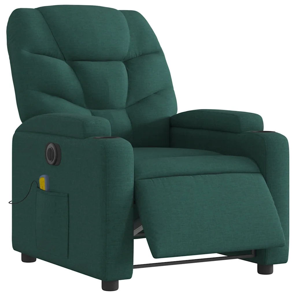 Poltrona Massaggiante | Sedia Relax Reclinabile Elettrica Verde Scuro Tessuto