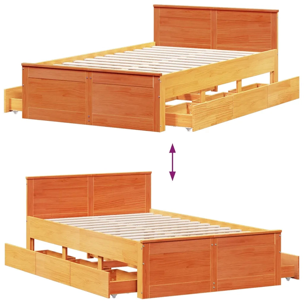 vidaXL Giroletto senza Materasso con Testata Marrone Cera 120x200 Pino