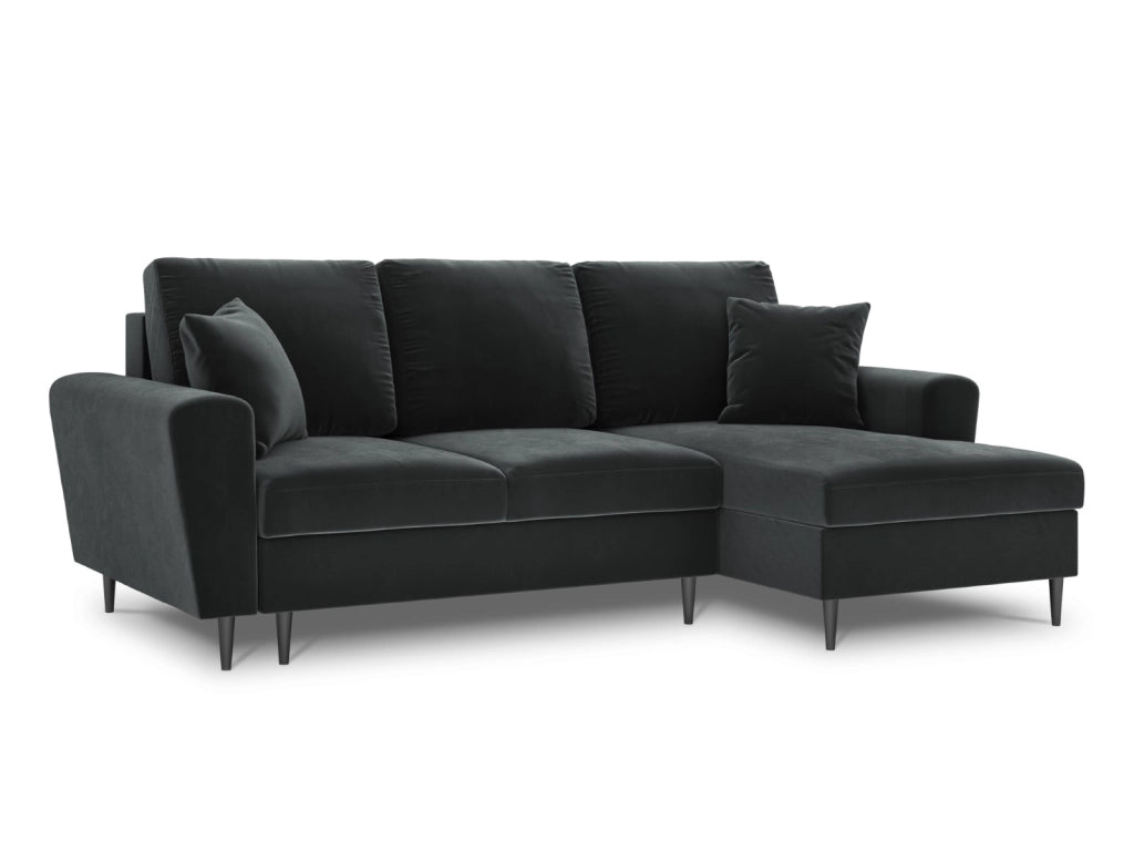 Cosmopolitan Design - Divano convertibile angolare destro con contenitore "Kyoto" 4 posti in velluto grigio scuro 