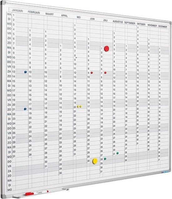 Pannello di pianificazione Softline profilo 8mm, Anno verticale, Calendario annuale - versione olandese - 60x90cm - incl. righe di mesi-/giorni-/numerazione