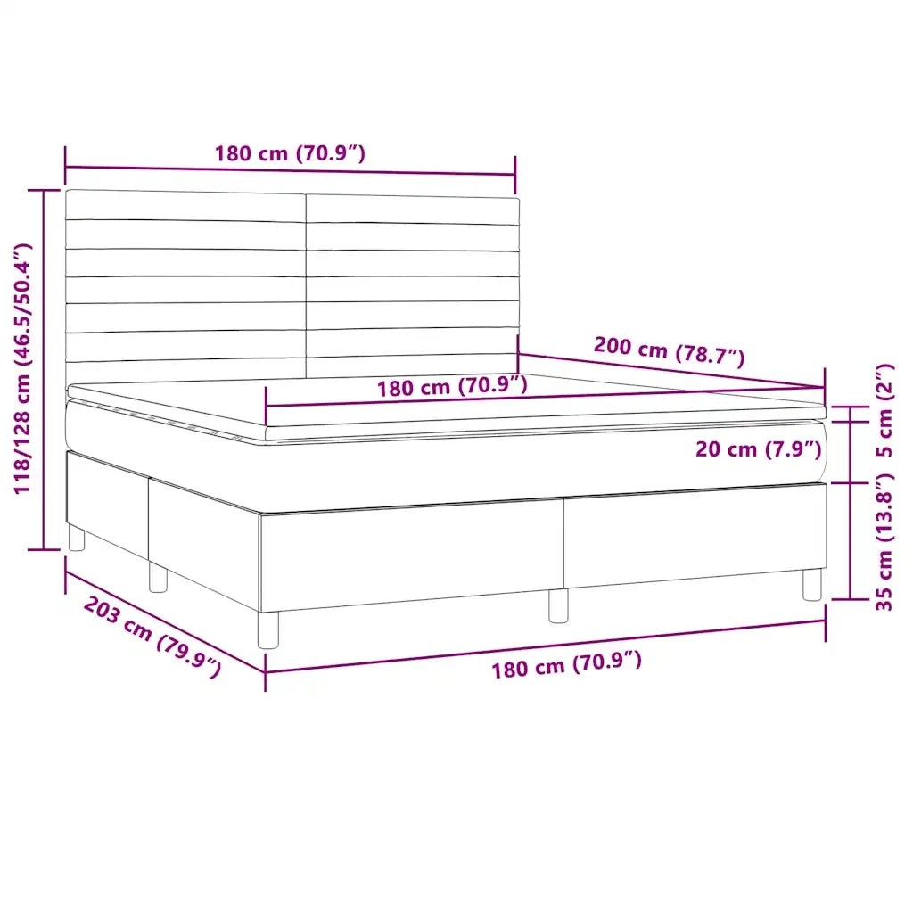Letto a Molle Materasso e LED MarroneScuro 180x200cm in Tessuto 3135536